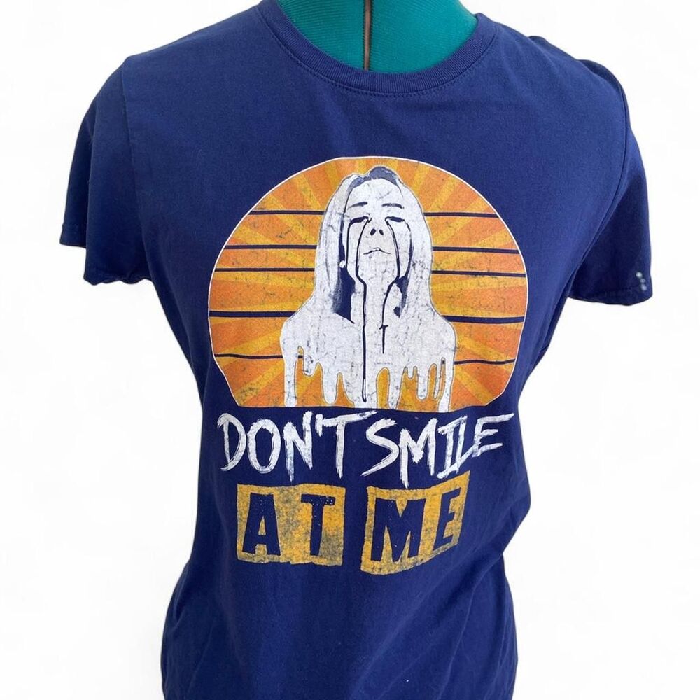 BILLIE ELISH T-Shirt Women's Medium Blue Short Sleeve Blue Graphic 100% Cotton